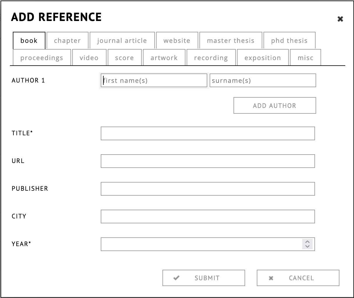 create reference dialog