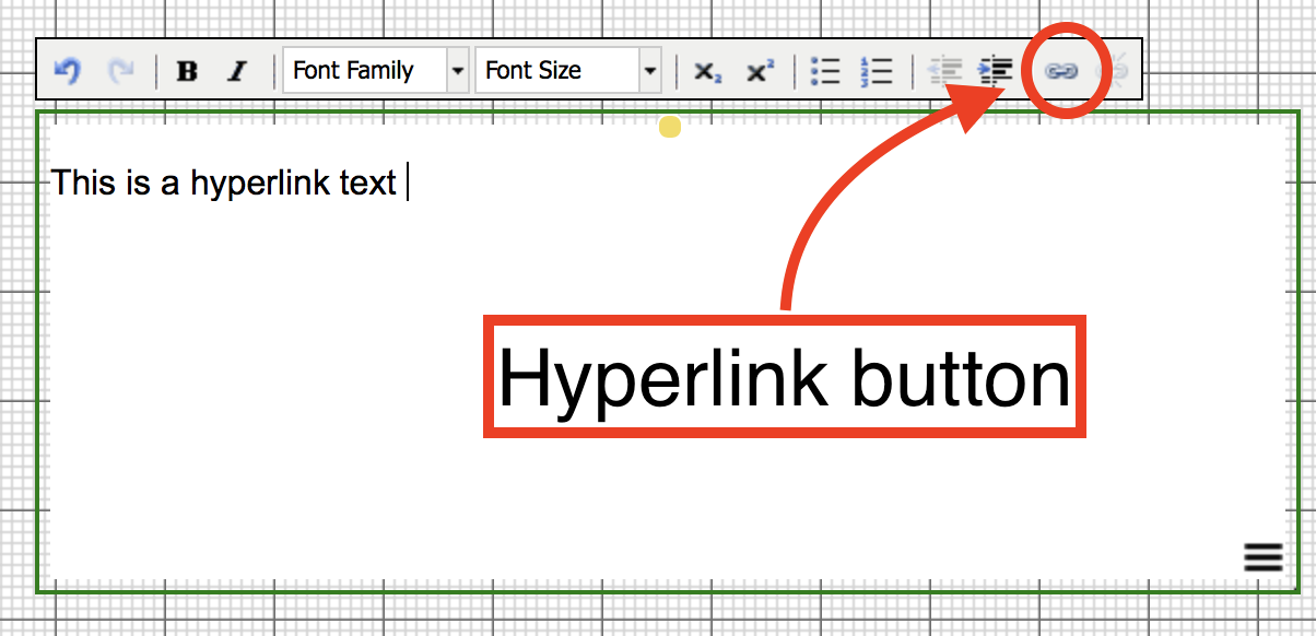 location of the hyperlink button in the html tool