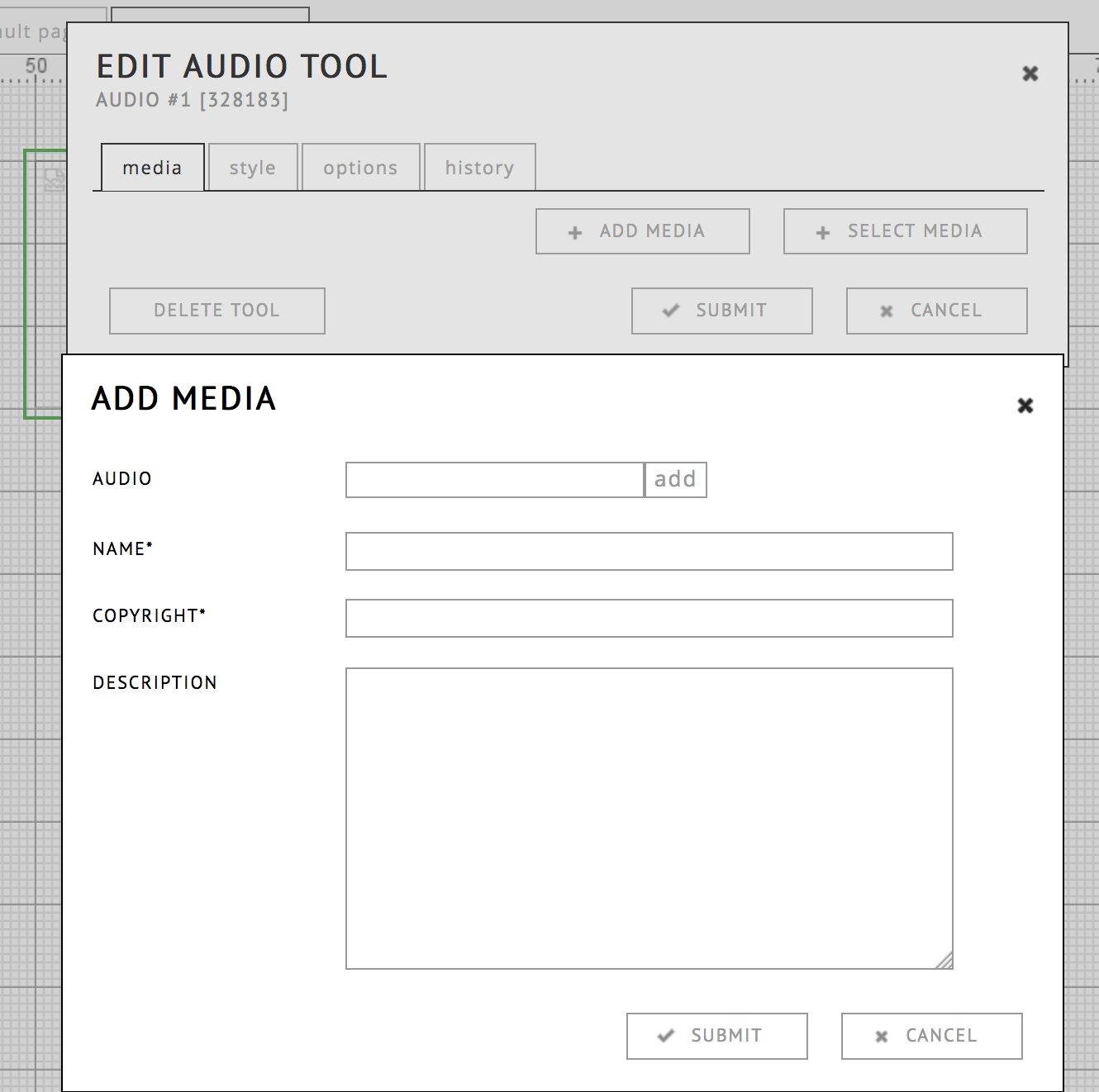 Audio tool upload dialog
