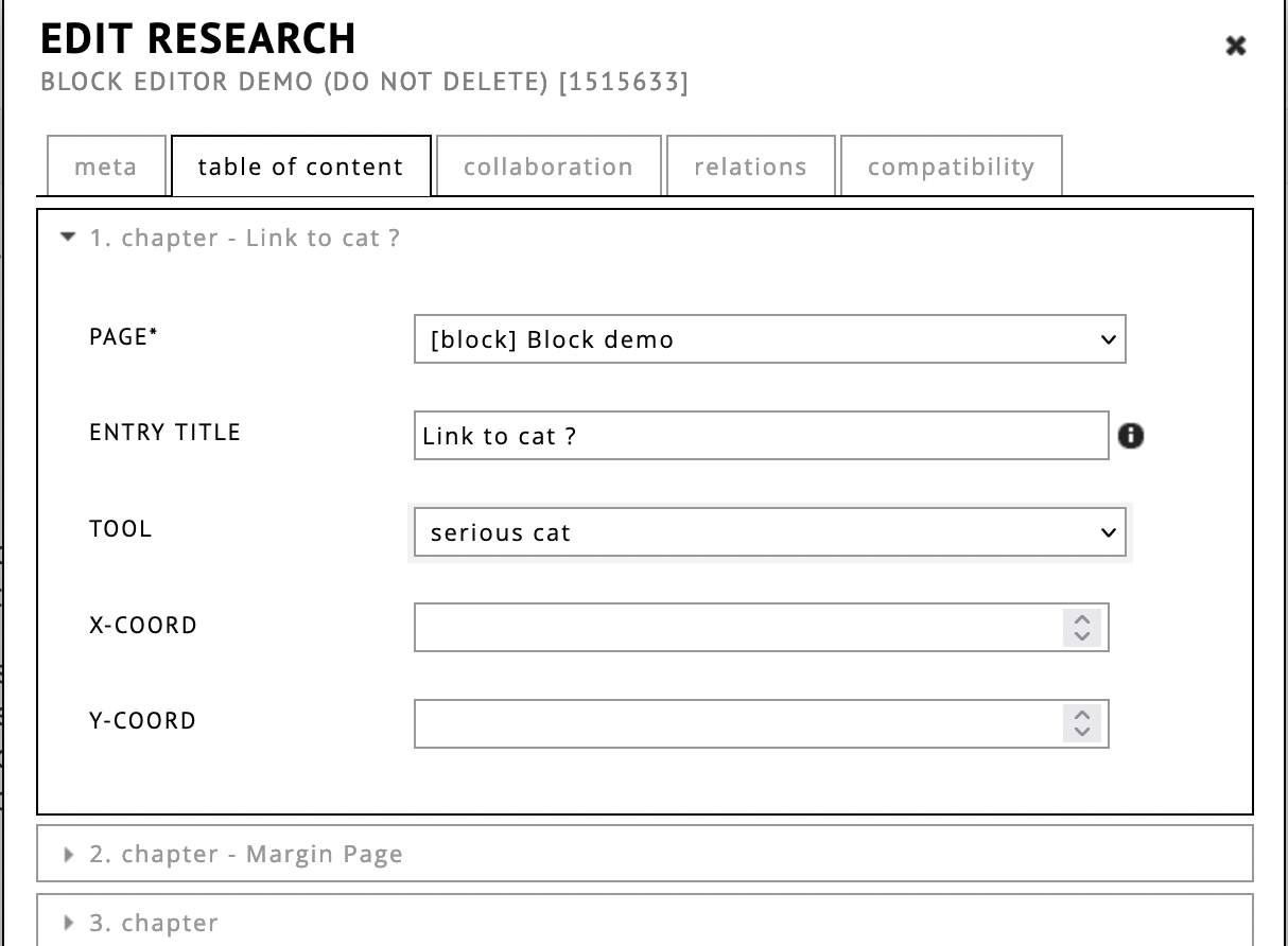 selecting a specific tool in the table of contents dialog