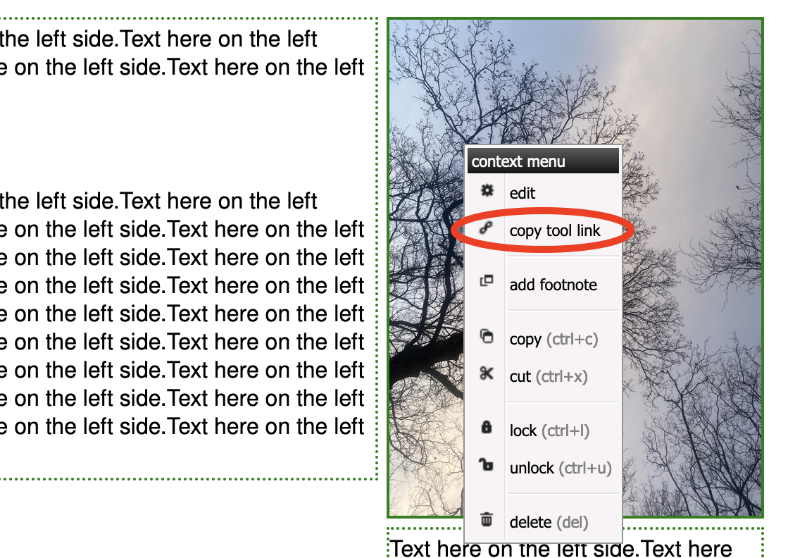 context menu showing the copy tool link command