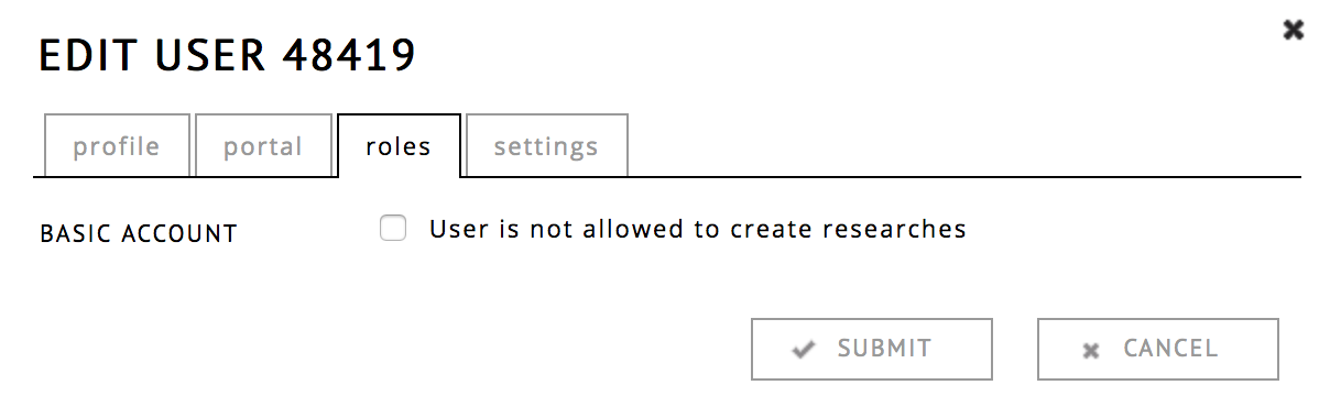 user role settings dialog