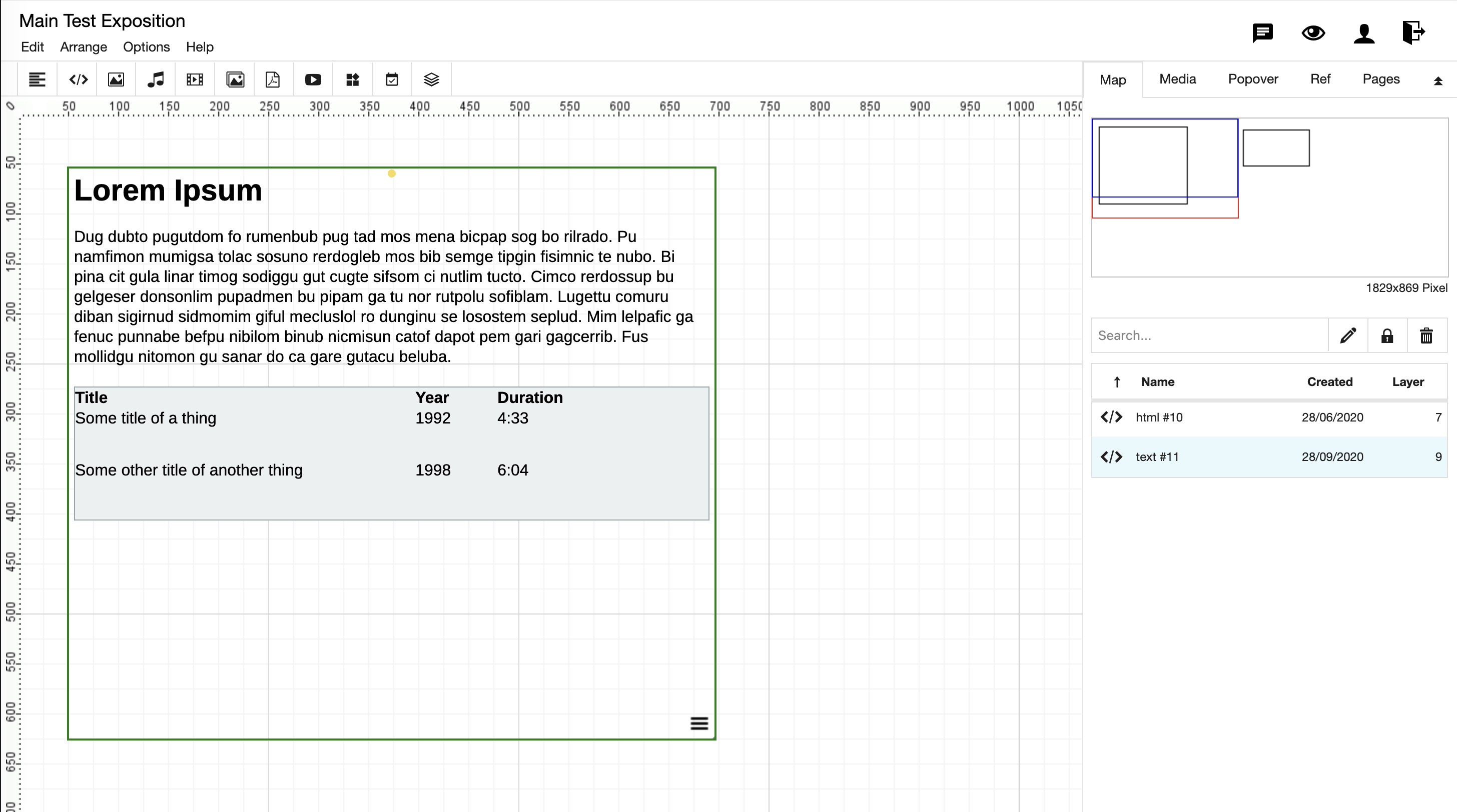 workspace view of the graphical exposition format