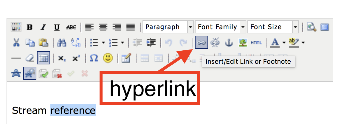 location of the hyperlink button in text tool
