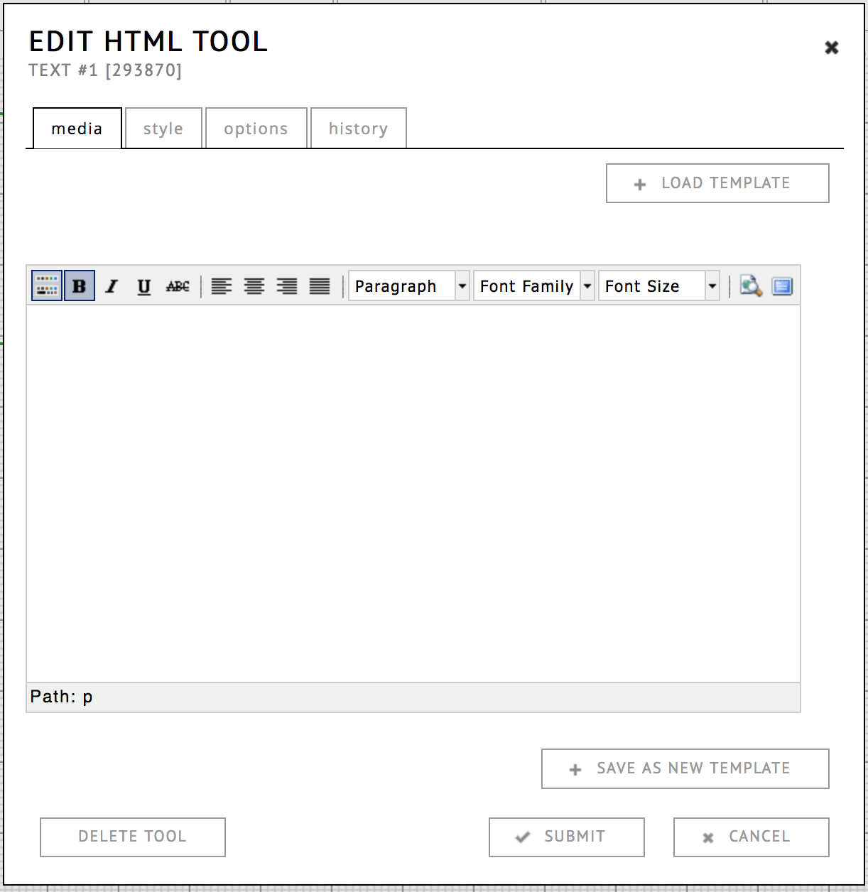 html tool media tab