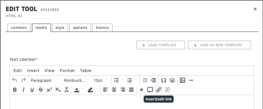 HTML tool displaying the hyperlink button.