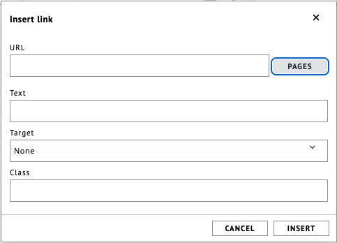 Hyperlink menu highlighting the “pages” button.