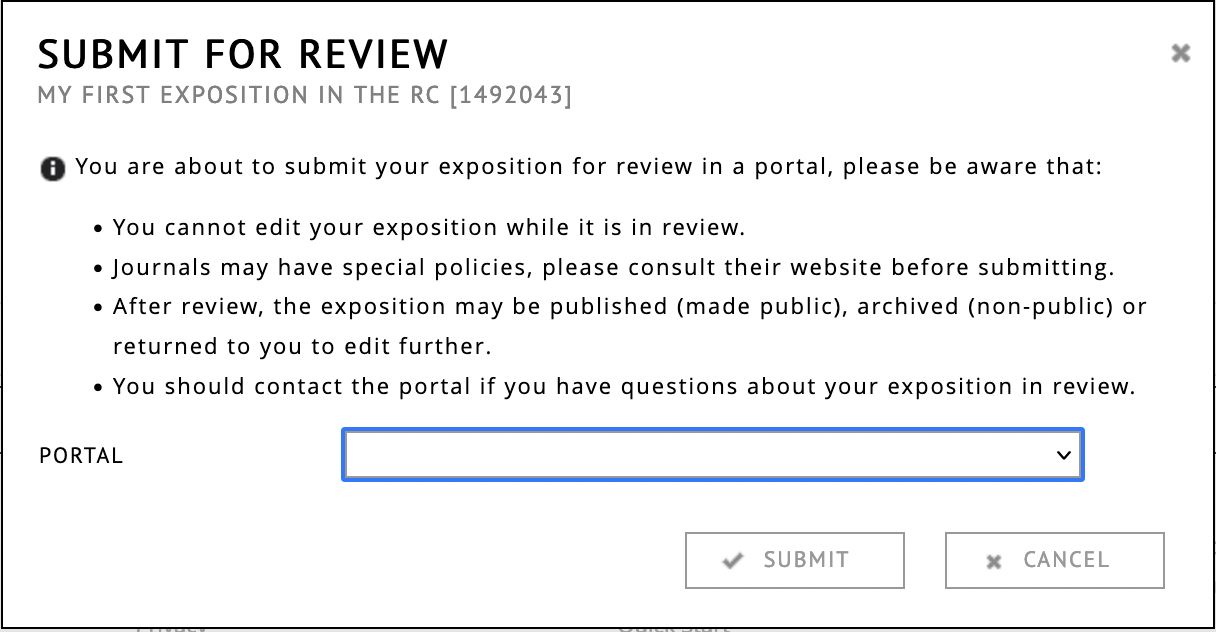Exposition submission dialog