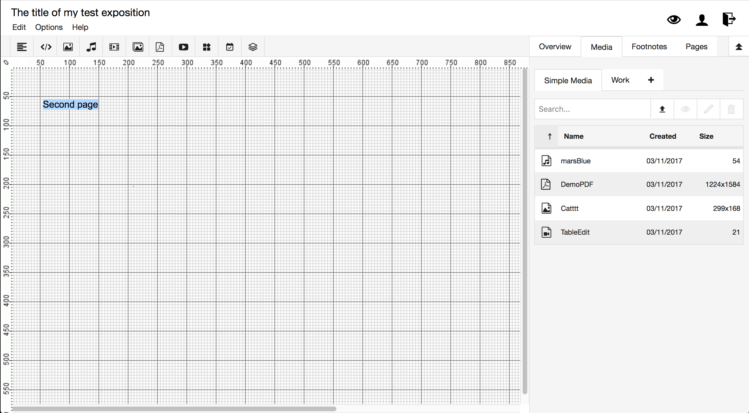 workspace view of the graphical exposition format